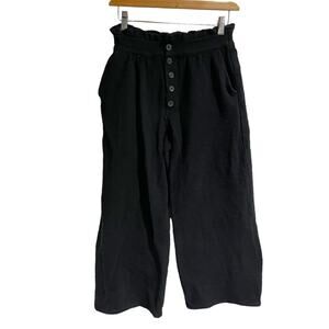 Madewell Texture & Thread Women XXS Black Cropped Wide Leg Paper Bag Waist